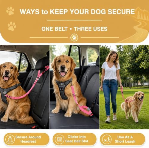 Dog Seat Belt for Car 2 Pack, 3-in-1 Adjustable-Length Bungee Tether - Image 3