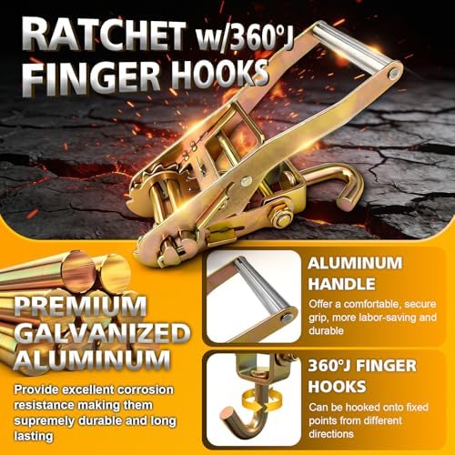 4PCs 2"x96" Ratchet Car Tire Tie Down Straps 9900LBS - Image 4