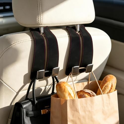 Amooca Car Headrest Hooks 2-Pack Suede Seat Organizer - Image 2