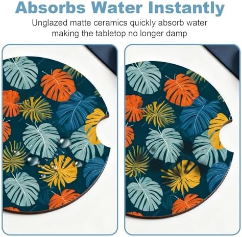 Ceramic Car Cup Holder Coasters Set of 2, 2.56 in Blue Maple Leaf - Image 5