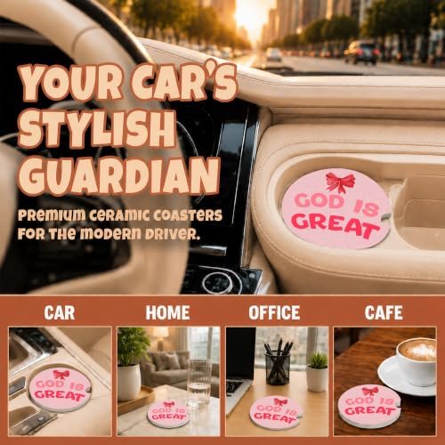 Red Bow Christian Faith Car Coasters, God is Great Preppy Cup Holders - Image 4