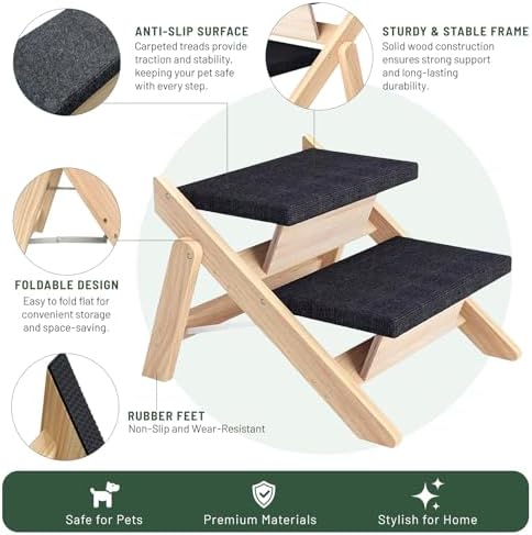 Dog Stairs/Ramp for Bed, Wooden 2-in-1 Foldable Pet Stairs & Ramp - Image 4
