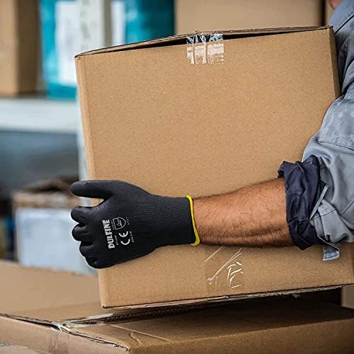 DULFINE Safety Work Gloves for Men 12 Pairs, Ultra-Thin PU Coated Black XL - Image 4