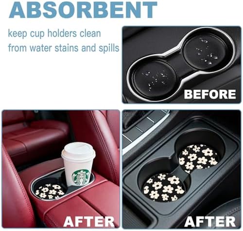 Ceramic Car Cup Holder Coasters Set of 2, 2.56 in White Flowers - Image 7