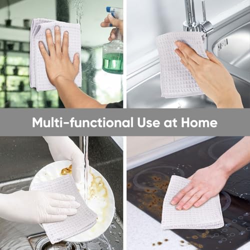 HOMEXCEL White Waffle Weave Microfiber Towel, 10PK 12x12 in Waffle Towels - Image 5
