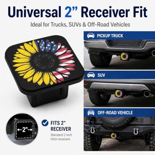 Hitch Cover Receiver Tube Hitch Plug Sunflower American Flag, Tool-Free Install - Image 4