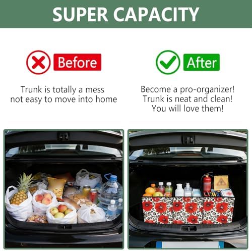 ALAZA Red Poppy Leopard Cheetah Car Trunk Organizer and Storage - Image 4