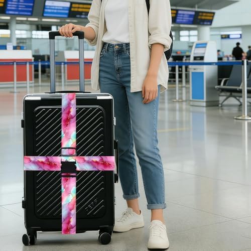 2PC, Marble Luggage Strap 1.97 x 70.87 inch Pink and Purple Marble Pattern - Image 4