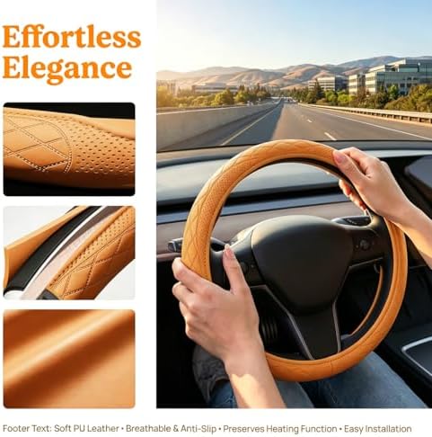 Zpana 14.5-15" Car Steering Wheel Cover, Breathable Soft Leather - Image 6