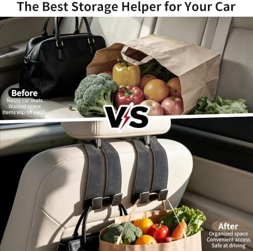 Amooca Car Headrest Hooks 4-Pack Suede Seat Organizer - Image 4
