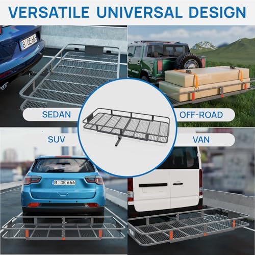 TUFFIOM 70"x30"x6" Folding Hitch Mount Cargo Carrier Basket, 500lbs Steel Car - Image 7
