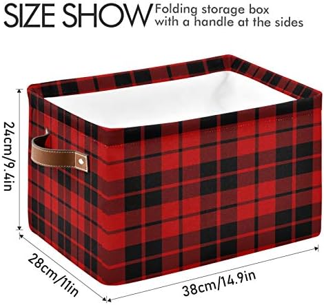 AUUXVA Storage Basket Red Black Christmas Buffalo Plaid Check Storage Cube Box - Image 4