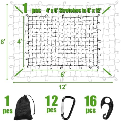 4' x 6' Cargo Net for Pickup Truck Bed Stretches to 6' x 12' Heavy Duty Roof - Image 2
