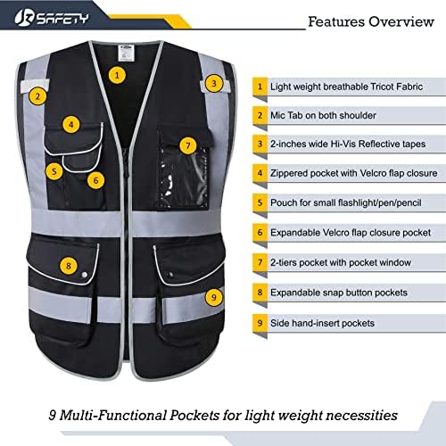 JKSafety Safety Vest for Men Women Reflective Hi Vis JK150 Black 5XL - Image 3