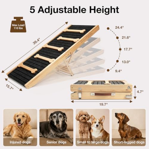 Foldable Dog Ramp for Bed & Couch, 5 Adjustable Heights Pet Ramp - Image 2
