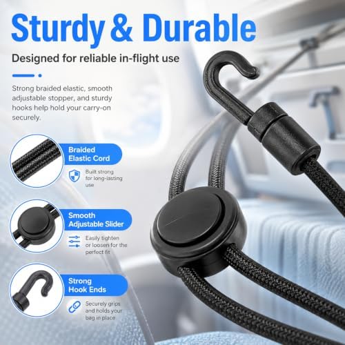 2 Pack Under Seat Bag Strap for Airplane Travel, Backpack Legroom Extender - Image 2