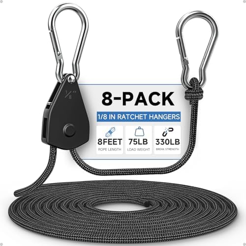 Fondwell Rope Tie Downs Small Ratchet Straps, Adjustable Grow Light Hangers by Fondwell
