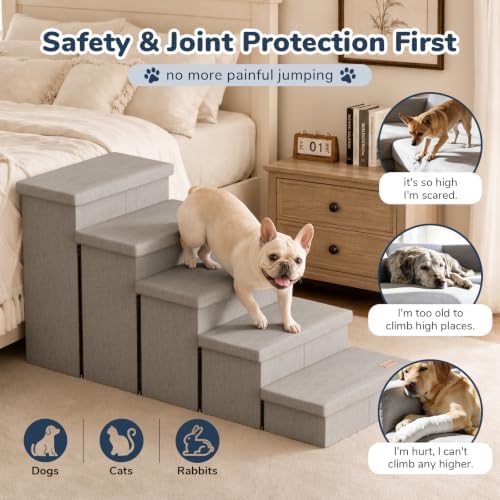 5-Step Wide Dog Stairs with Storage 23" H, Non-Slip Sturdy Pet Steps - Image 5