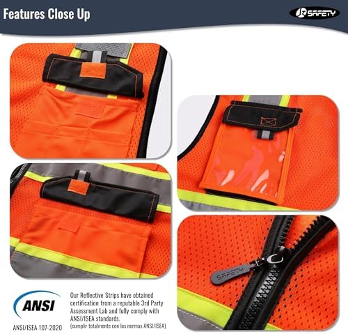 JKSafety Safety Vest for Men Women Hi Vis Reflective Vest JK220 Orange S - Image 3