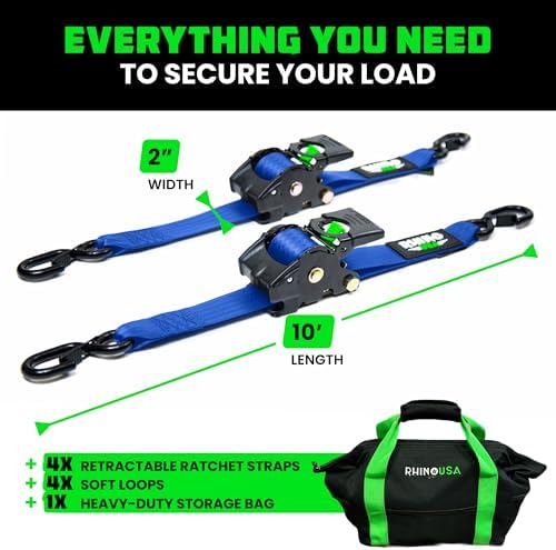 Rhino USA Retractable Ratchet Straps - 2in x 10ft - Image 5