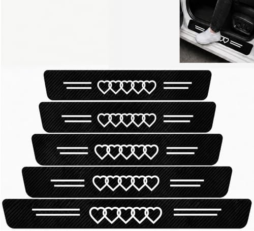 5PCS Heart Car Door Sill Protector, Carbon Fiber Leather Sill Stickers by TnLnYn