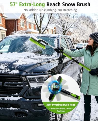 YeewayVeh 57in Snow Brush & Ice Scraper 360° Rotating, Long Handle - Image 2