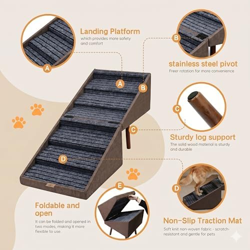 XXL 2-in-1 Ottoman Dog Stairs for Large Dogs, 21.6 Inch Foldable - Image 3