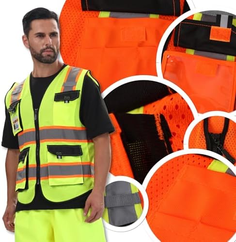 JKSafety Safety Vest for Men Women Hi Vis Reflective Vest JK220 OBlack 4XL - Image 5