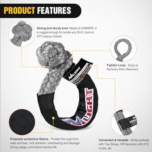 Nilight 2PCS Synthetic Soft Shackle 1/2" x 24" & Recovery Ring Kit - Image 3