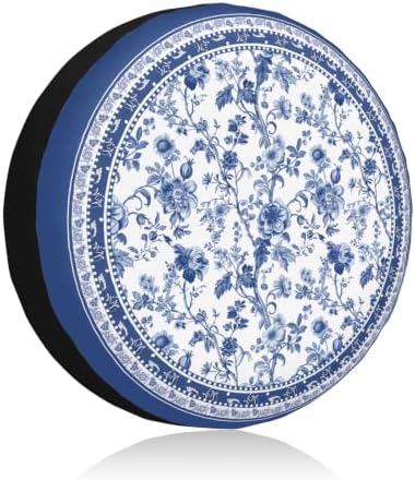 Blue Floral Spare Tire Cover 15 Inch Chinoiserie Wheel Protectors Cover by Unknown