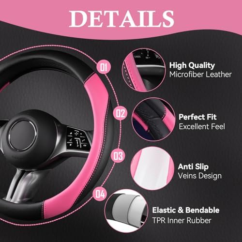 CAR PASS Faux Leather Steering Wheel Cover and Waterproof Car Floor Mats - Image 4