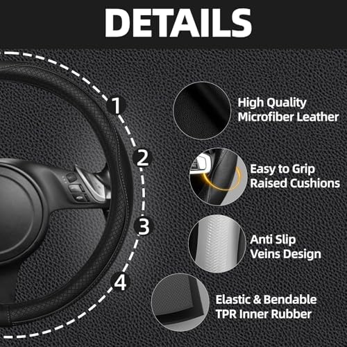 NBTEPEM 6 PCS Car Steering Wheel Cover Set, Microfiber Leather Steering Wheel - Image 3