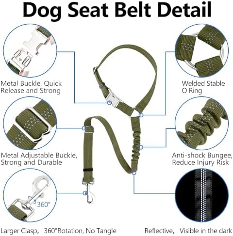 Plutus Pet Dog Seat Belt for Car Headrest, Reflective - Image 2