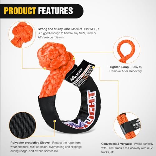 Nilight 2PCS Synthetic Soft Shackle 1/2" x 24" & Recovery Ring Kit - Image 3