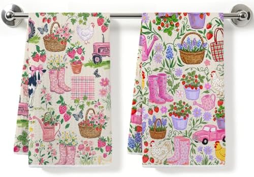 2 Pcs Farm Animals Kitchen Towels, Chicken Soft Absorbent Hand Tea Towel by ZHAMEN