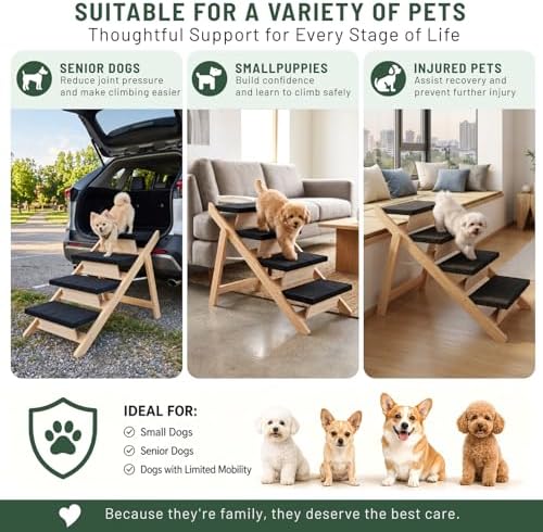 Dog Stairs/Ramp for Bed, Wooden 2-in-1 Foldable Pet Stairs & Ramp - Image 6