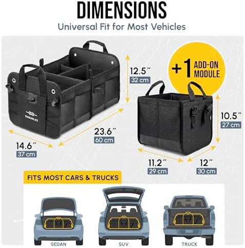 Large Car Trunk Organizer, Modular & Collapsible, 3 Compartment XL - Image 2