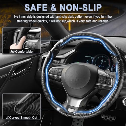 3pcs Carbon Fiber Anti-Skid Steering Wheel Cover, Waterproof & Segmented - Image 3
