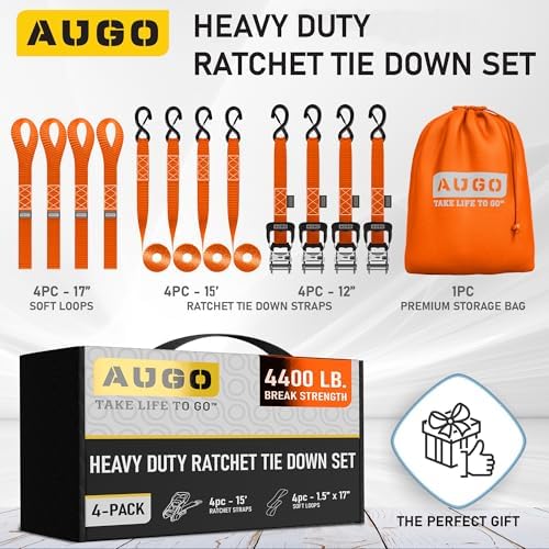 AUGO Heavy Duty Ratchet Straps & Soft Loops – Pack of 4 Extra Strong 1.5” by - Image 4