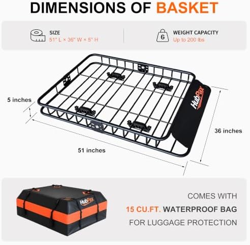 Roof Mount Cargo Carrier Basket & 15 Cu Ft. Waterproof Cargo Bag - Image 3