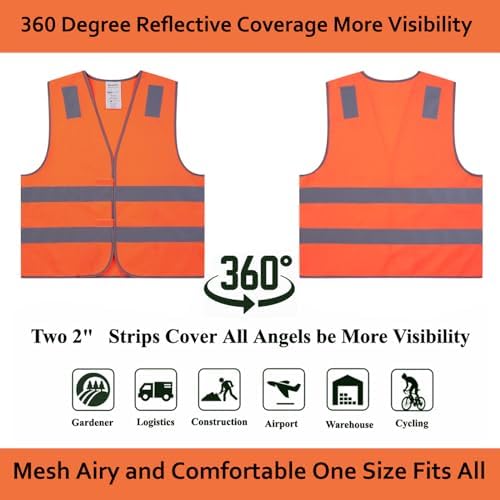 Orange Safety Vests 10 Pack, Reflective High Visibility Construction Working - Image 4