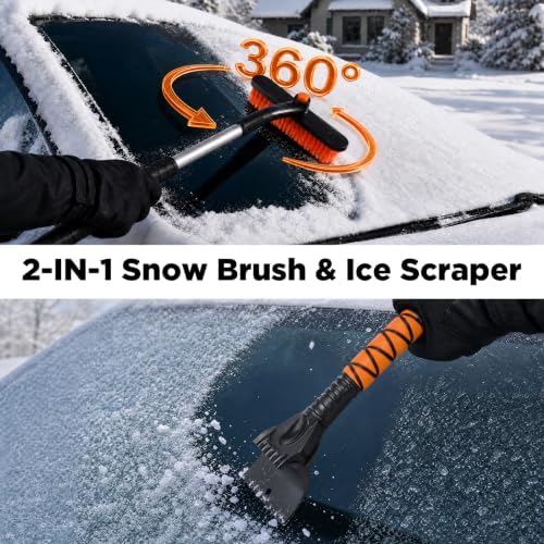 33" Snow Brush and Ice Scraper for Car Windshield, Extendable & 360° Pivoting - Image 2