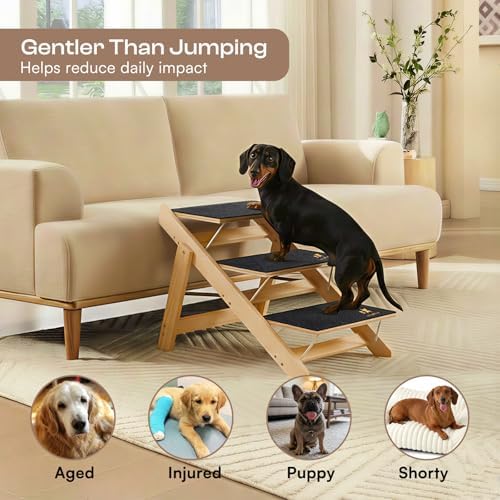Luciphia Wooden 2-in-1 Dog Stairs, 4-Step Foldable Anti-Slip Pet Steps - Image 4
