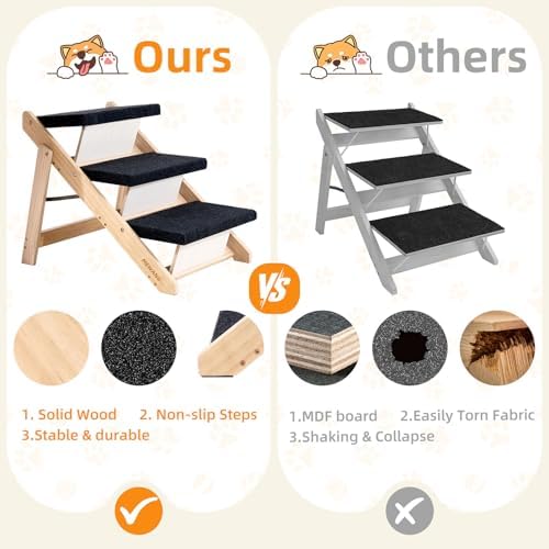 MEWANG Wood Pet Stairs, 3-Step Dog Stairs - Image 3
