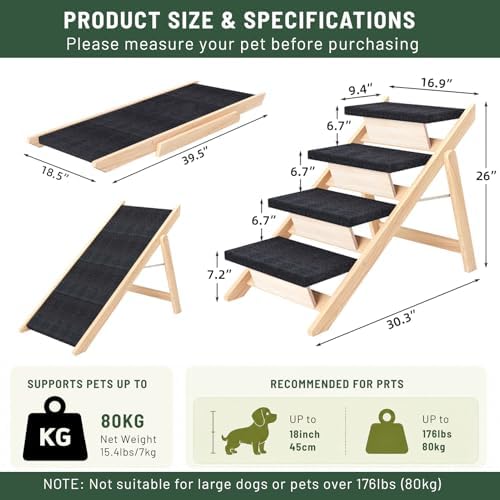 Dog Stairs/Ramp for Bed, Wooden 2-in-1 Foldable Pet Stairs & Ramp - Image 2