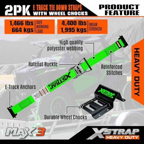 XSTRAP STANDARD 2-PK Wheel Chock E-Track Tie Down Straps Kit - Image 4