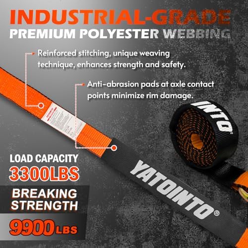 4 Pack Car Tie Down Straps for Trailers, Lasso Wheel Strap 9900LBS Break - Image 3