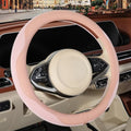 Nappa Leather Ice Silk Fabric Pink Steering Wheel Cover Women by Binsheo