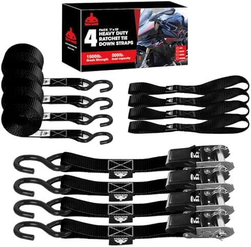 Jack Boss Ratchet Tie Down Straps Set, 1500 lbs Break Strength, Fits by JACKBOSS