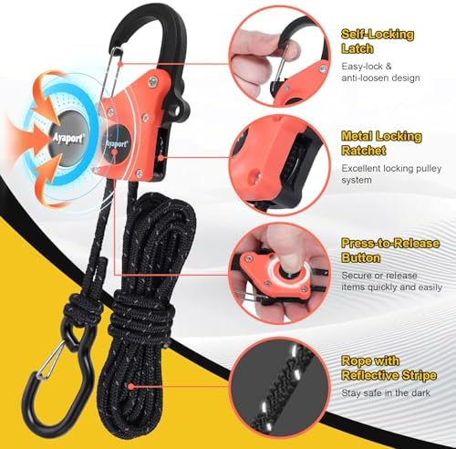 Ayaport 1/8" Adjustable Rope Tie Down Ratchet 2Pack, 12FT Ratchet Rope - Image 5